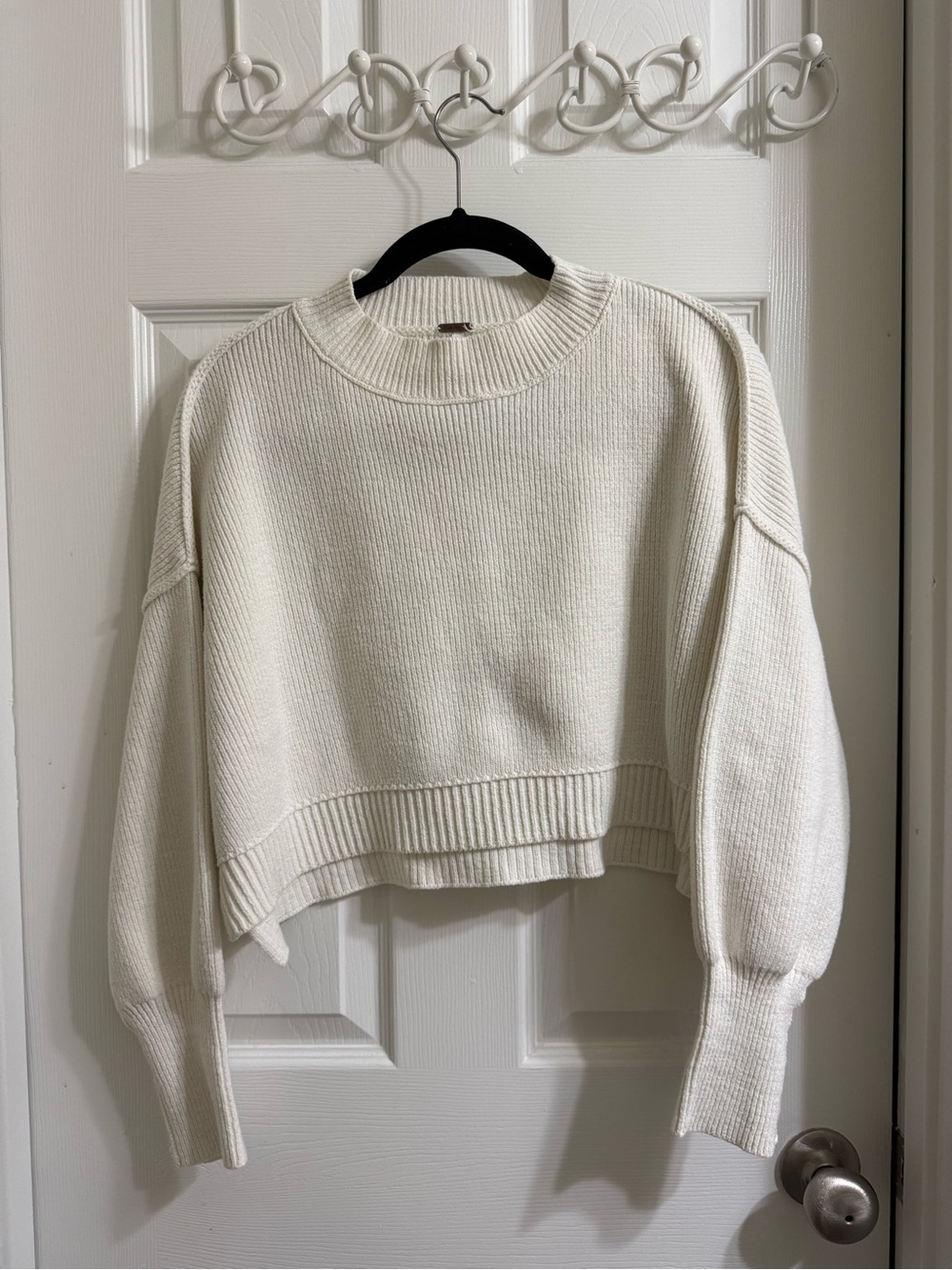 Free People Cropped Crewneck Sweater in Cream